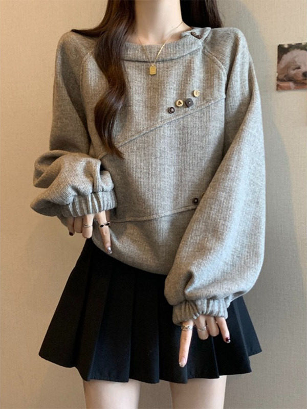 灰色卫衣女2025新款秋季时尚洋气宽松慵懒风大码胖mm圆领长袖上衣