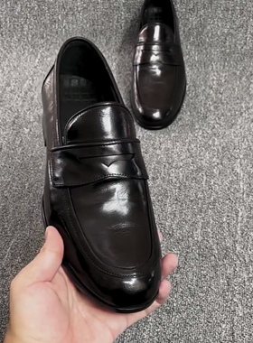6618头层牛皮休闲板鞋新款一脚蹬男士黑色鞋透气韩版时尚休闲男