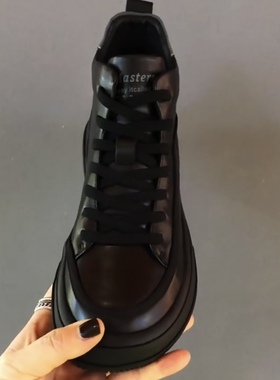 7292加绒头层牛皮休闲板鞋新款高帮男士黑色鞋透气韩版休闲男皮鞋