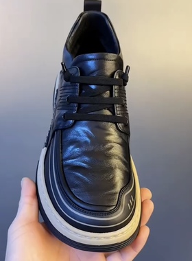 056661商务休闲软皮板鞋新款高帮系带男士黑色鞋韩版休闲男皮鞋