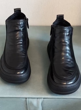 773889加绒头层牛皮休闲板鞋新款高帮男士黑色透气韩版休闲男皮鞋