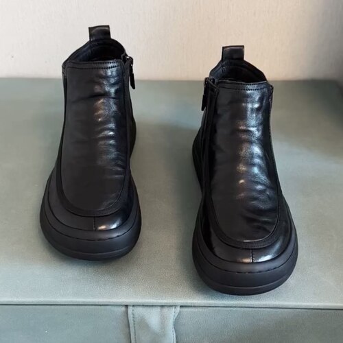 773889加绒头层牛皮休闲板鞋新款高帮男士黑色透气韩版休闲男皮鞋