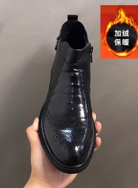 2024新品男士休闲商务软皮板鞋新款高帮男士黑色双拉链休闲男皮鞋