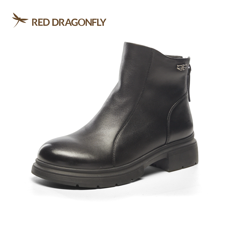 红蜻蜓冬女靴粗跟时装靴CD61163021羊皮短靴CD61163022H 耐磨时尚,女鞋,马丁靴,淘宝优惠券,粉丝福利购,淘宝优惠卷