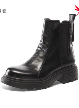 红蜻蜓2025秋冬女短筒切尔西皮靴CD61395001H棉鞋CD61395002B方跟