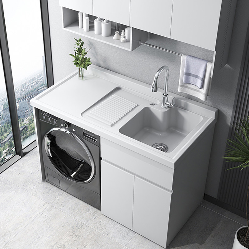 不锈钢阳台洗衣机柜脸盆一体组合小户型定制带搓板滚筒洗衣机伴侣