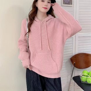 秋冬宽松加厚慵懒风带帽羊毛针织衫 连帽毛衣女2025年新款 上衣外套