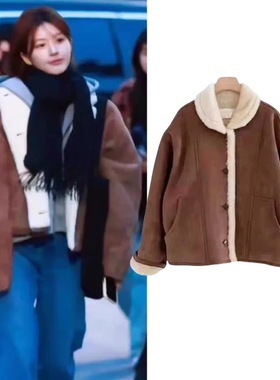 赵露思许妍同款仿羊羔毛外套韩版机车服宽松ins风环保皮草小个子