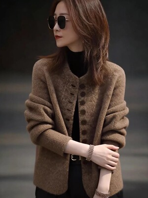 咖色巨好看的厚外套女款2026超火减龄洋气冬装高级感女士短款上衣