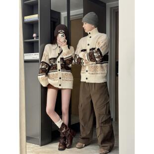 费尔岛花纹开衫 新款 毛衣美拉德复古百搭外套 秋冬季 实拍情侣装