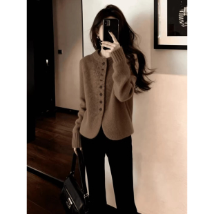 高级感独特外套 女2026新款 美拉德棕色针织开衫 超好看加厚毛衣冬季