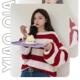 女早秋新款 沈梦辰同款 红白条纹针织衫 韩系宽松慵懒风圆领套头毛衣
