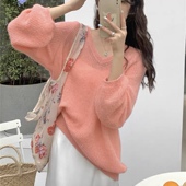 宽松慵懒风气质温柔V领毛衣女春款 2025超柔马海新款 韩版 宽松上衣.