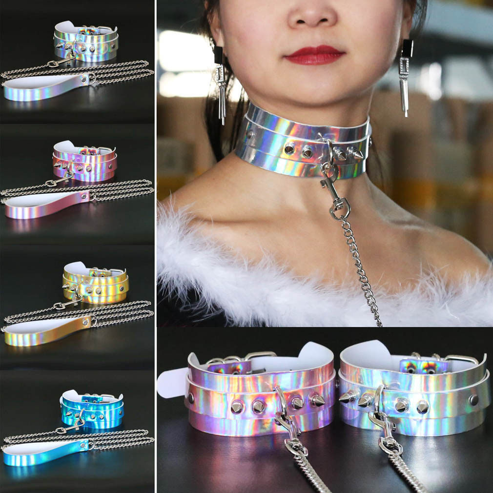 另类玩具调教女奴铆钉镭射皮项圈 BDSM带牵引绳束缚颈脖套在类目 饰品/流行首饰/时尚饰品新, 项链中 - 来自Buy2taobao.com提供专业的淘宝代购服务