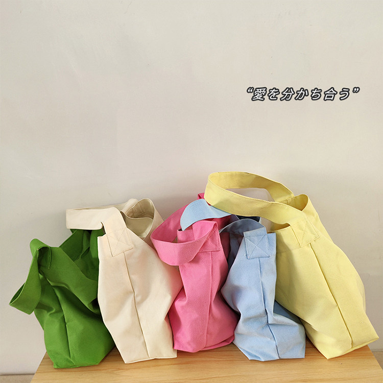 春夏新款奶油糖果色帆布包一根带手拎包学生单肩包大容量女彩色系