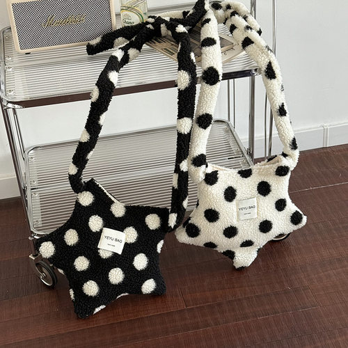 韩版星星冬羊羔毛点点桃心托特包简约时尚休闲大容量单肩包女小包