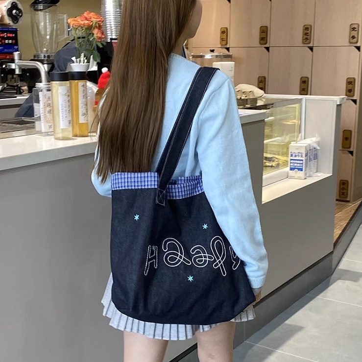 日系牛仔包ins通勤百搭单肩包简约休闲帆布包女新款大容量托特包,箱包皮具/热销女包/男包,时尚帆布包,淘宝优惠券,粉丝福利购,淘宝优惠卷