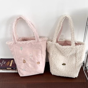 2026秋冬新款可爱毛绒包包手提斜挎包粉色软萌毛毛包少女手拎包女