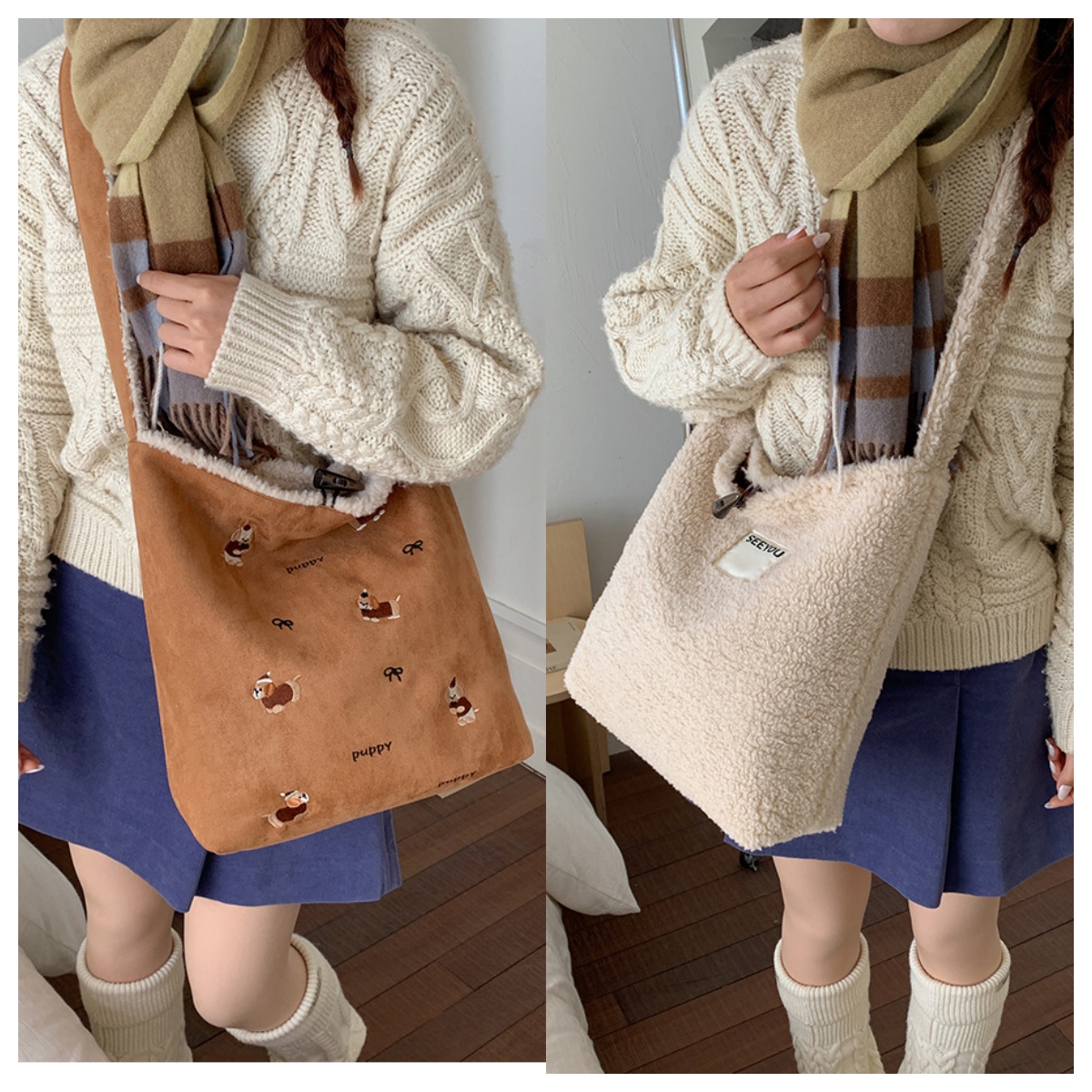 暖暖帆布包包女大容量单肩包可爱小狗上班通勤包生日礼物女生挎包