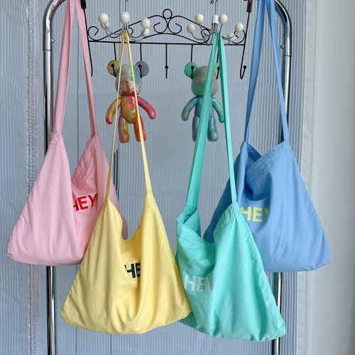 双面字母印花帆布包韩国纯色单肩包购物袋小清新彩色帆布袋斜挎包