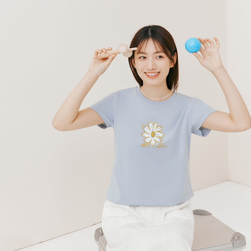 三枪女T恤夏季纯棉印花女士短袖圆领水柔棉大码运动吸汗全棉汗衫