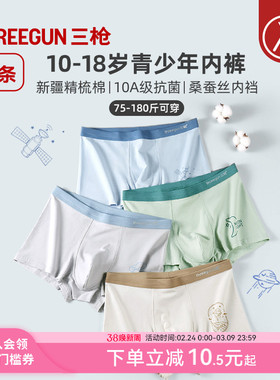 [3条]三枪青少年纯棉内裤男卡通印花A类面料桑蚕丝抗菌胖童发育期