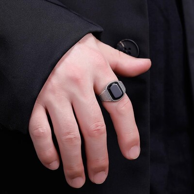 复古玛瑙纯银开口戒指男潮流个性