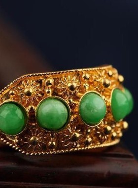 花丝上新复古宫廷珍珠绿松戒指女