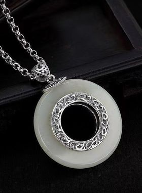 复古原创国风白色石花纹个性吊坠