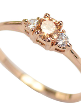 四爪彩色黄钻迷你小方石戒指纤细