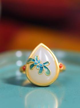 女士款白玉镀金活口戒指