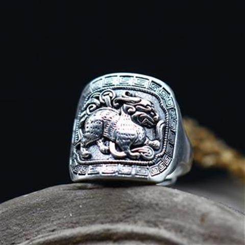 招财貔貅戒指复古银霸气个性时尚设计潮男士女款宽面食指指环配饰