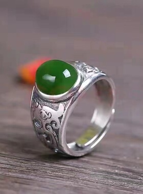 霸气男士款玉石玉髓尾戒蒙古元素