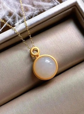 复古磨砂圆珠锁骨链小众时尚设计气质简约银镶嵌吊坠项链女士款