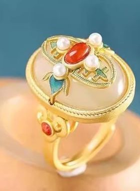 女士款宫廷风白玉珍珠戒指