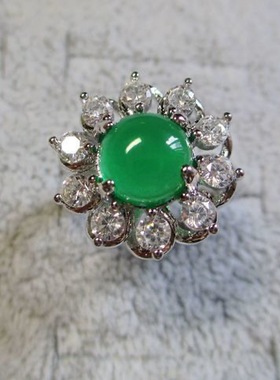 祖母绿石简约时尚复古气质开口戒