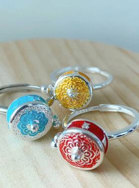 佛系六字真言转经铜戒指复古民族风莲花旋转指环保平安转运饰品