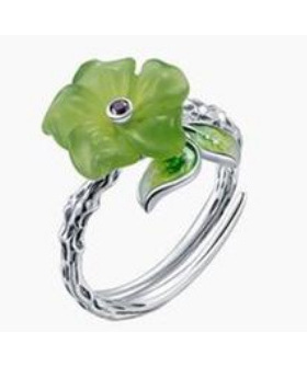 镀银指环嵌天然白玉个性时尚复古