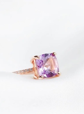 紫水晶戒指ins风公主方钻镶指环