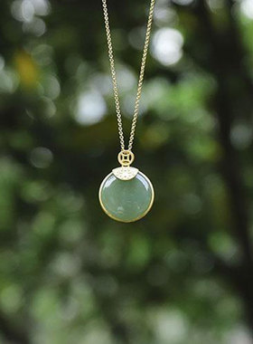 天然和田玉碧玉吊坠S925纯银圆形