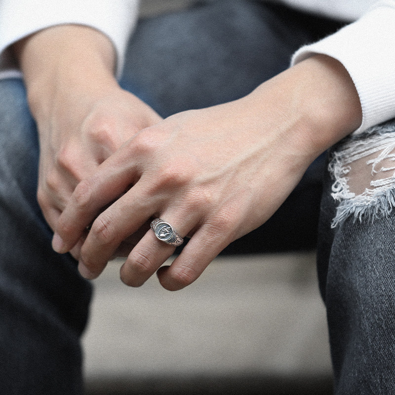 礼物S925镀银打造做旧复古指环 泰银佛手拈花指开口男