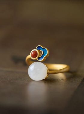 S925纯银古法金镶和田玉复古中国