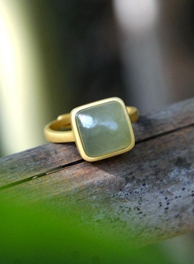 复古时尚个性简约风银镶嵌方形玉