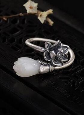 复古玉兰花莲花戒指新中式民族风