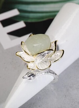 荷花戒指首饰小众时尚设计莲花可