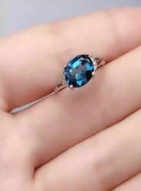 925银高品质女款蓝宝石天然戒指