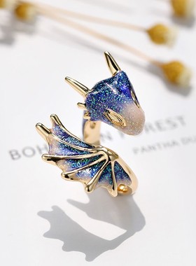 可调节大小星空蓝龙开口戒指潮流