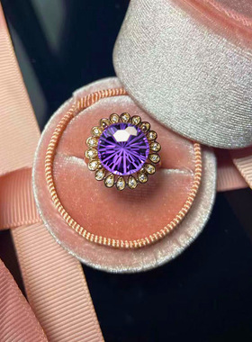 时尚大气紫水晶戒指银镶嵌紫色石