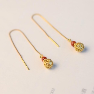 原创个性 葫芦长耳线镂空耳环复古中国风女耳钉小众设计百搭耳环