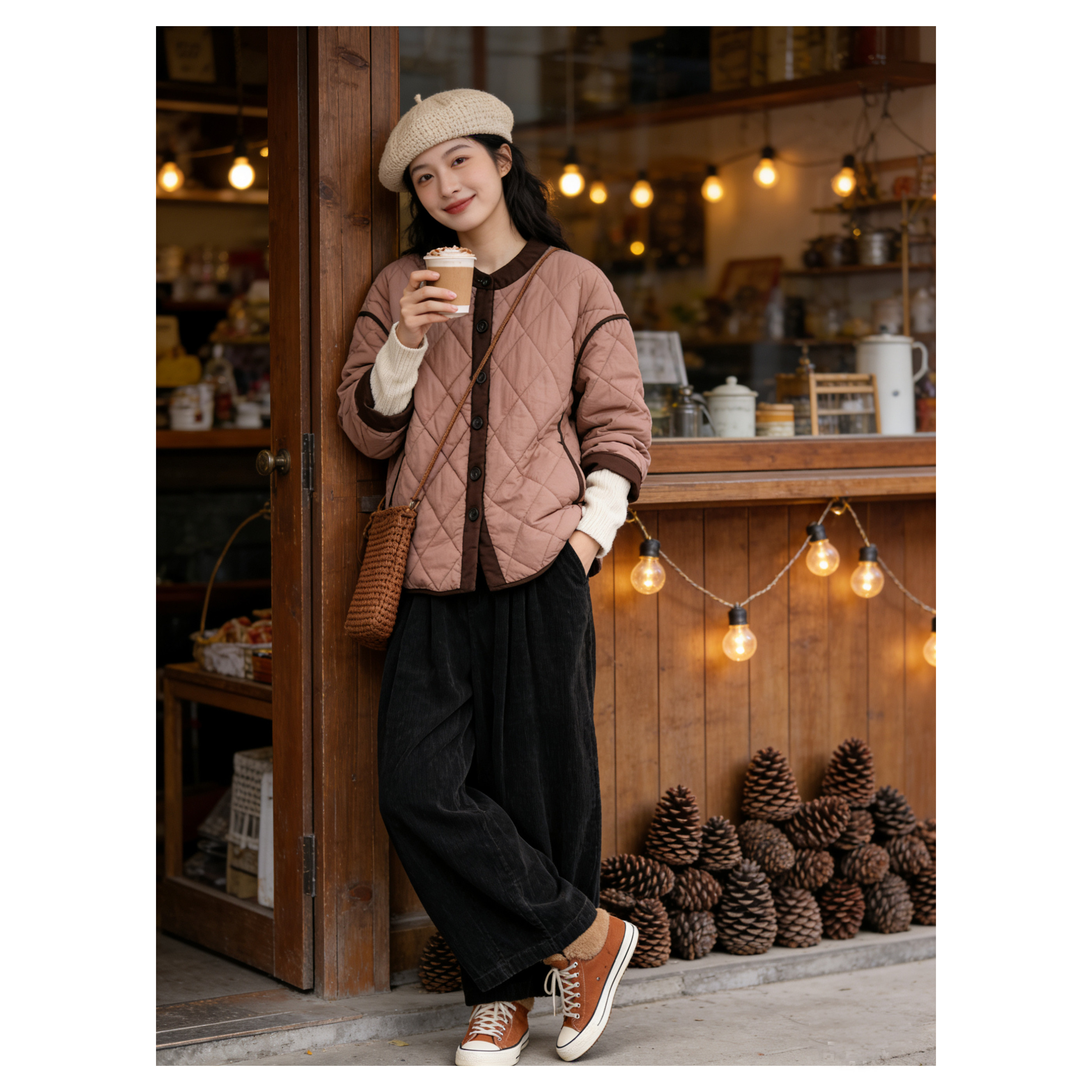清仓断码女绗缝夹棉保暖棉服风衣